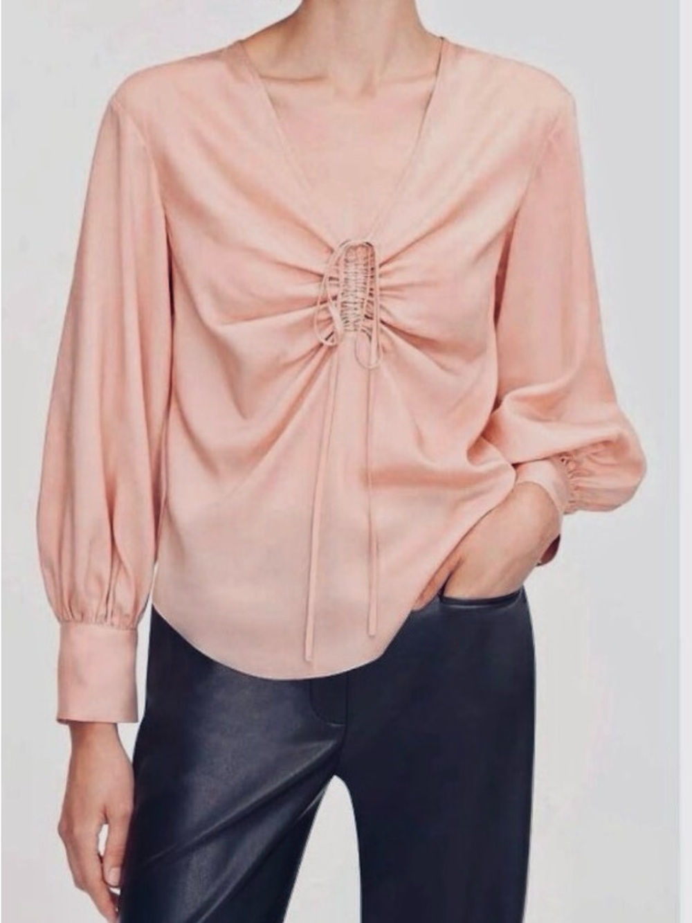 Rebecca Taylor Blush Pink Ruched Front Blouse – 100% Tencel – Size 6
